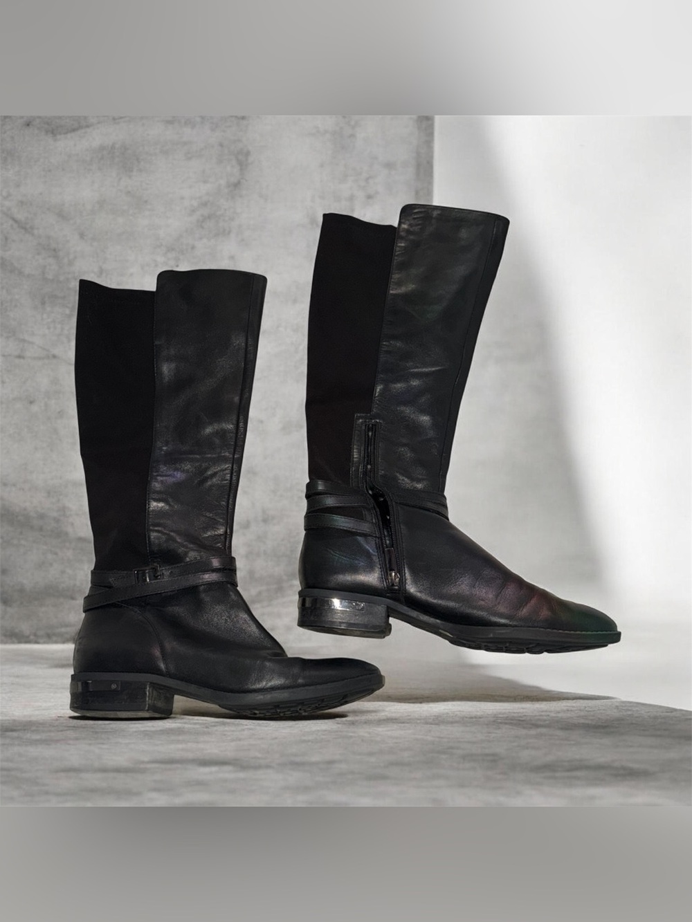 Vince Camuto Black Leather Mid-Calf Boots